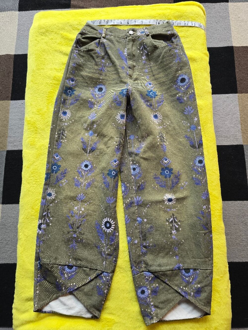 Boho Olive Green Printed Wide Leg Pants with Tulip Crossover Hem - Picture 5 of 6